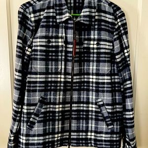 LL Bean Signature Archive black/white plaid chamois zip jacket